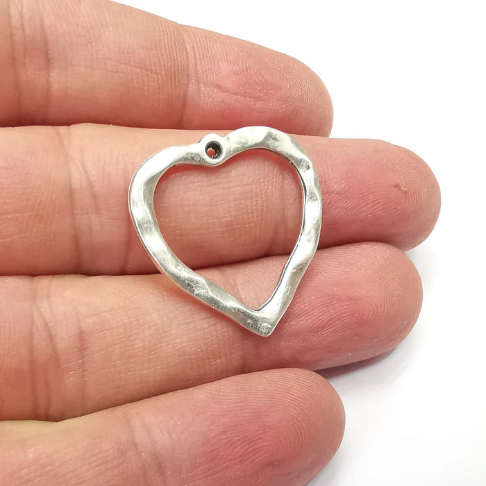 4 Heart Charms, Antique Silver Plated Charm (27x26mm) G34392