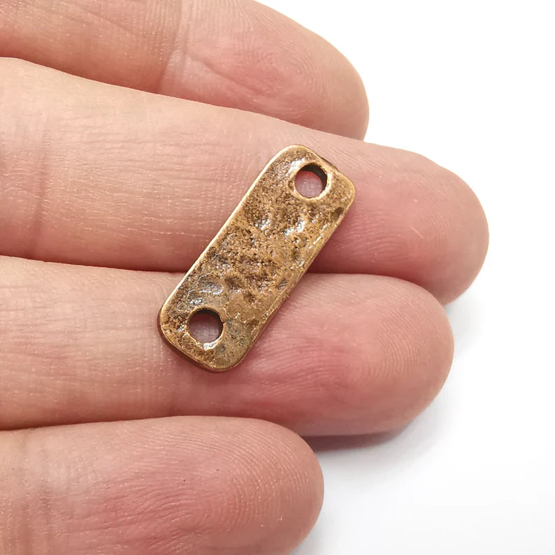 5 Hammered Rectangle Connector Charms, Antique Copper Plated Charms (25x10mm) G34474