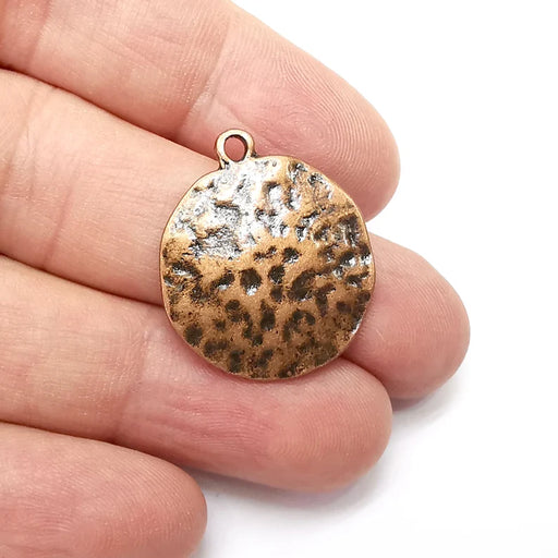 Hammered Disc Round Charms, Antique Copper Plated Charms (28x24mm) G34475