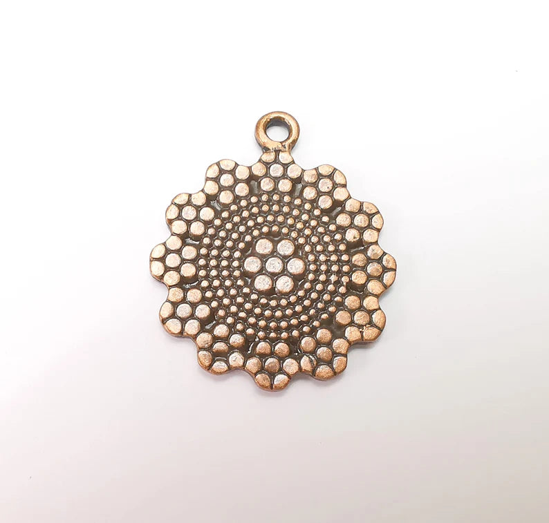 Copper Plated Flower Mandala Charms, Antique Copper Plated Charms (39x32mm) G34397