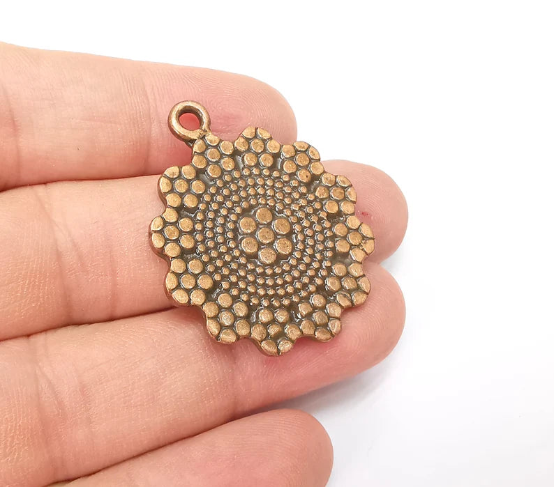 Copper Plated Flower Mandala Charms, Antique Copper Plated Charms (39x32mm) G34397
