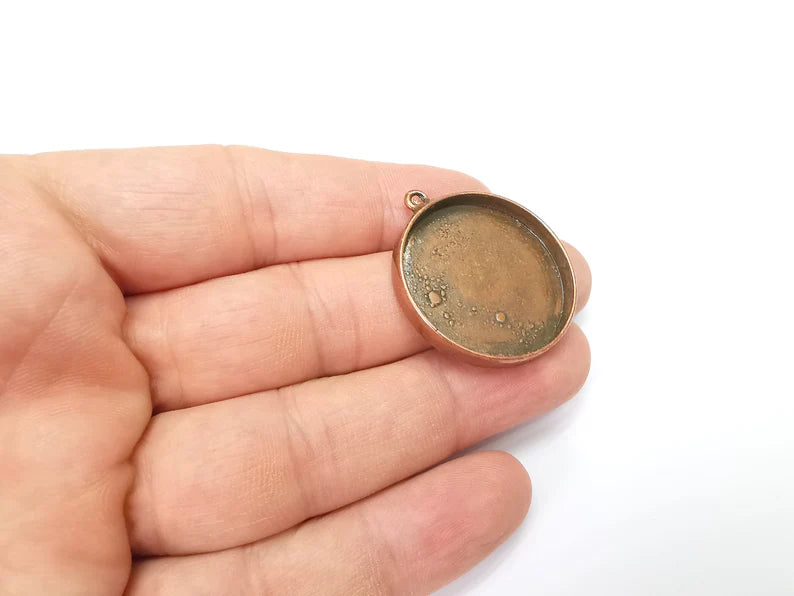 Round Pendant Blanks, Resin Bezel Bases, Mosaic Mountings, Dry flower Frame, Polymer Clay base, Antique Copper Plated (30mm) G34398