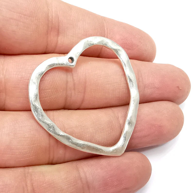 Heart Charms, Antique Silver Plated Charm (40x40mm) G34399