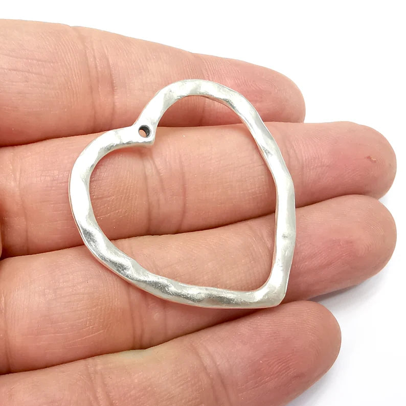Heart Charms, Antique Silver Plated Charm (40x40mm) G34399