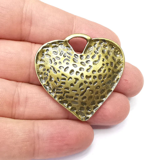 Heart Hammered Pendant, Antique Bronze Plated Pendant (41x41mm) G34400