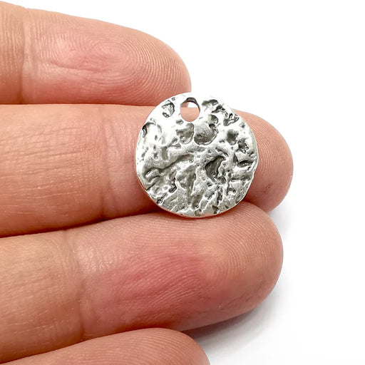 2 Organic Disc Charms, Antique Silver Plated Pendant, Earring Charms, Bracelet Charms (18mm) G34402