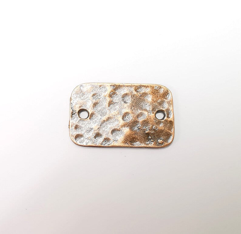 2 Hammered Rectangle Connector Charm Antique Silver Plated Charms (33x20 mm) G34404