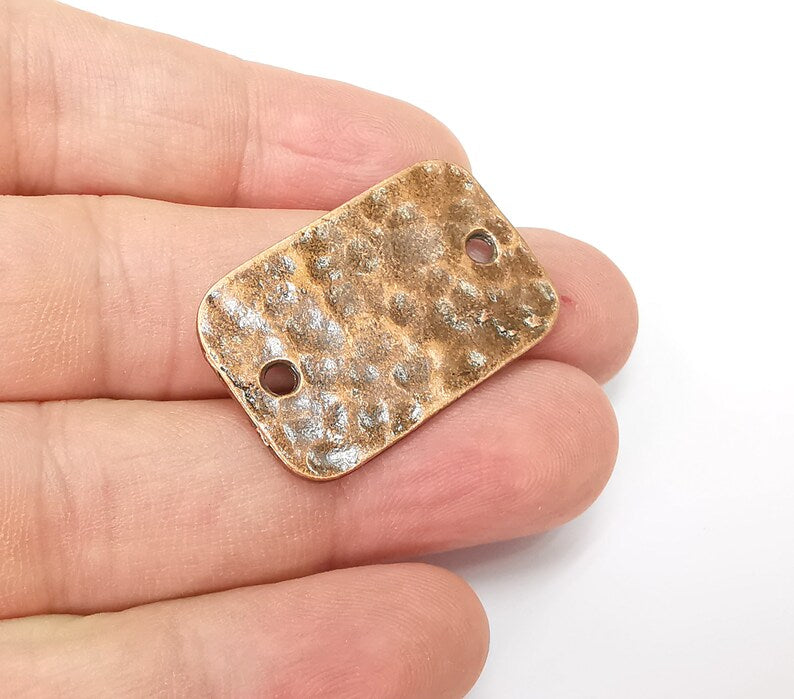 2 Hammered Rectangle Connector Charm Antique Silver Plated Charms (33x20 mm) G34404