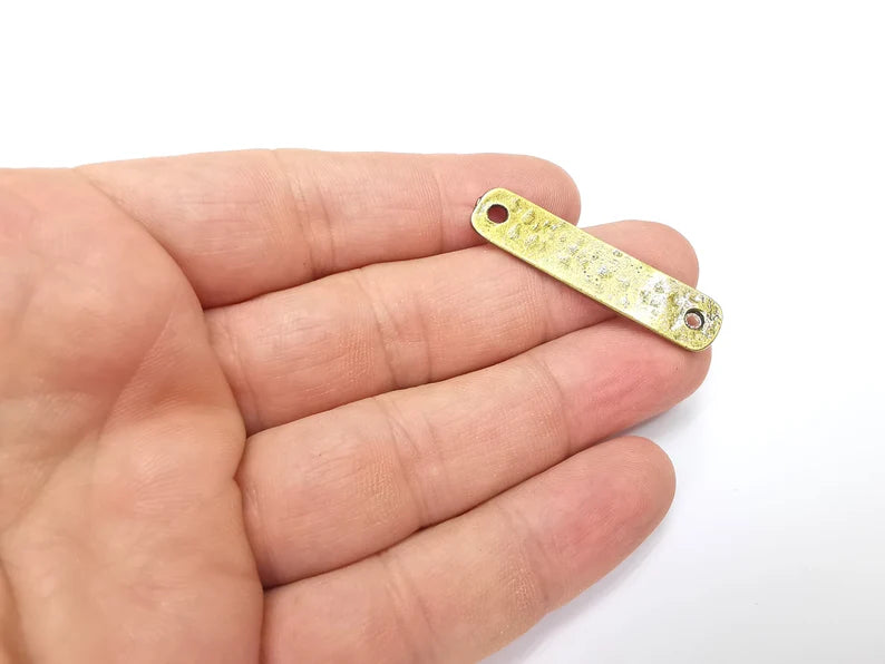 2 Hammered Rectangle Connector Charm Antique Bronze Plated Charms (42x9 mm) G34410