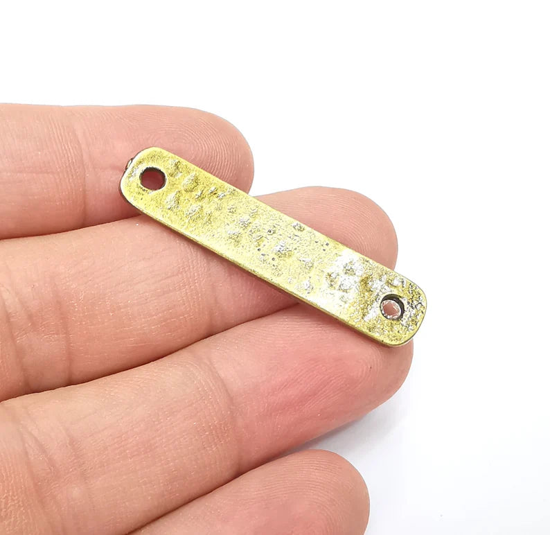 2 Hammered Rectangle Connector Charm Antique Bronze Plated Charms (42x9 mm) G34410