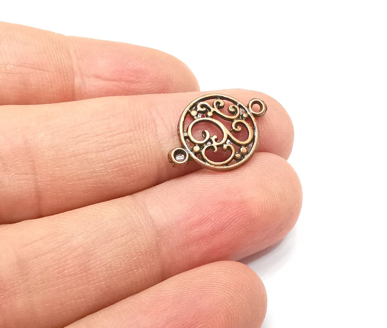 5 Round Filigree Charms Connector Antique Copper Plated Charms (20x14mm) G34412