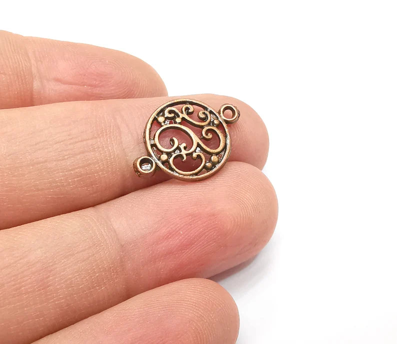5 Round Filigree Charms Connector Antique Copper Plated Charms (20x14mm) G34412