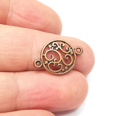 5 Round Filigree Charms Connector Antique Copper Plated Charms (20x14mm) G34412