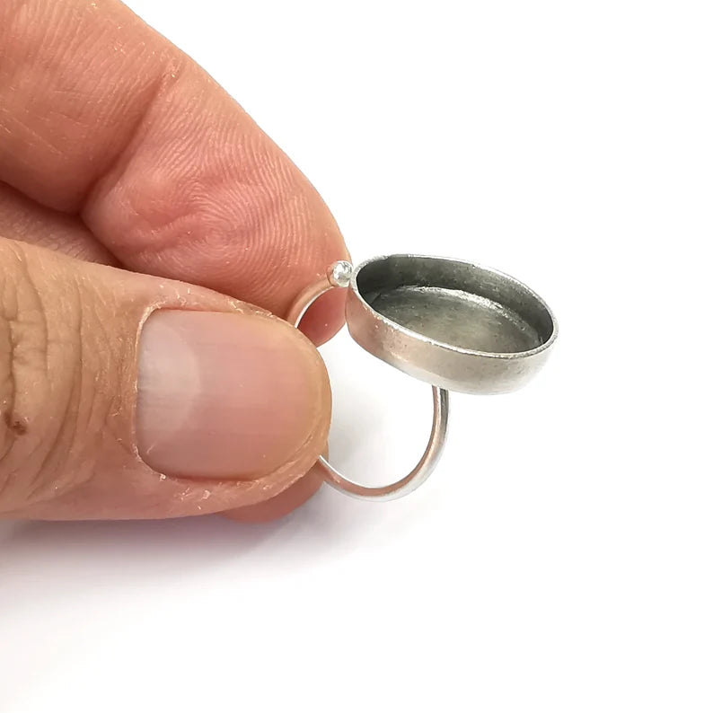 Round Ring Blank Settings, Cabochon Mounting, Adjustable Antique Silver Resin Ring Base Bezel, Inlay Mosaic Cabochon (14mm) G34483