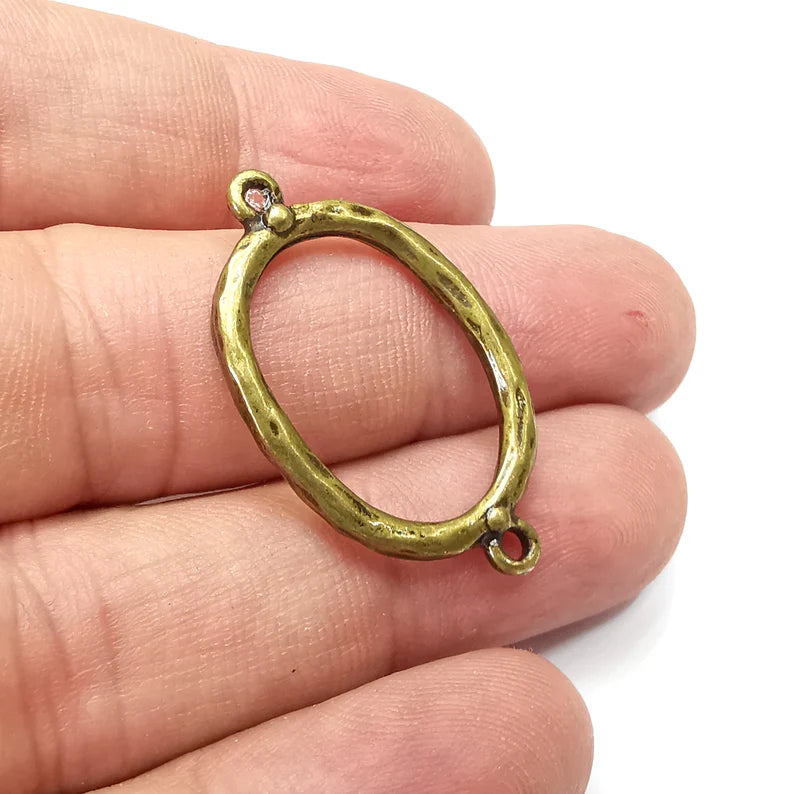 4 Oval Connector Charms, Dangle Charms Antique Bronze Plated (35x21mm) G34419