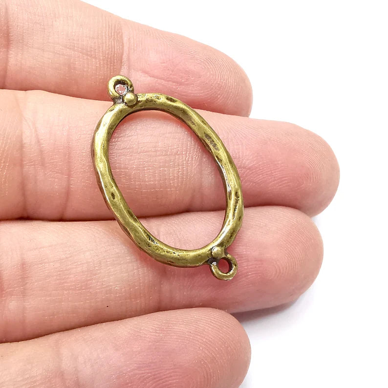 4 Oval Connector Charms, Dangle Charms Antique Bronze Plated (35x21mm) G34419
