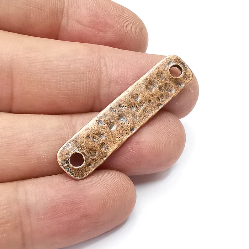 2 Hammered Rectangle Connector Charm Antique Copper Plated Charms (42x9 mm) G34421