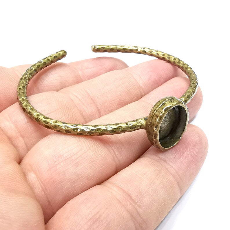 Hammered Bracelet Brass Cuff Blank Bezel Glass Cabochon Base Adjustable Antique Bronze Brass (14x10 mm blank) G34422