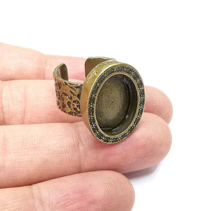 Oval Ring Blank Setting, Cabochon Mounting, Adjustable Resin Ring Base Bezels, Inlay Ring Mosaic Ring Bezel Antique Bronze (18x13mm) G34423