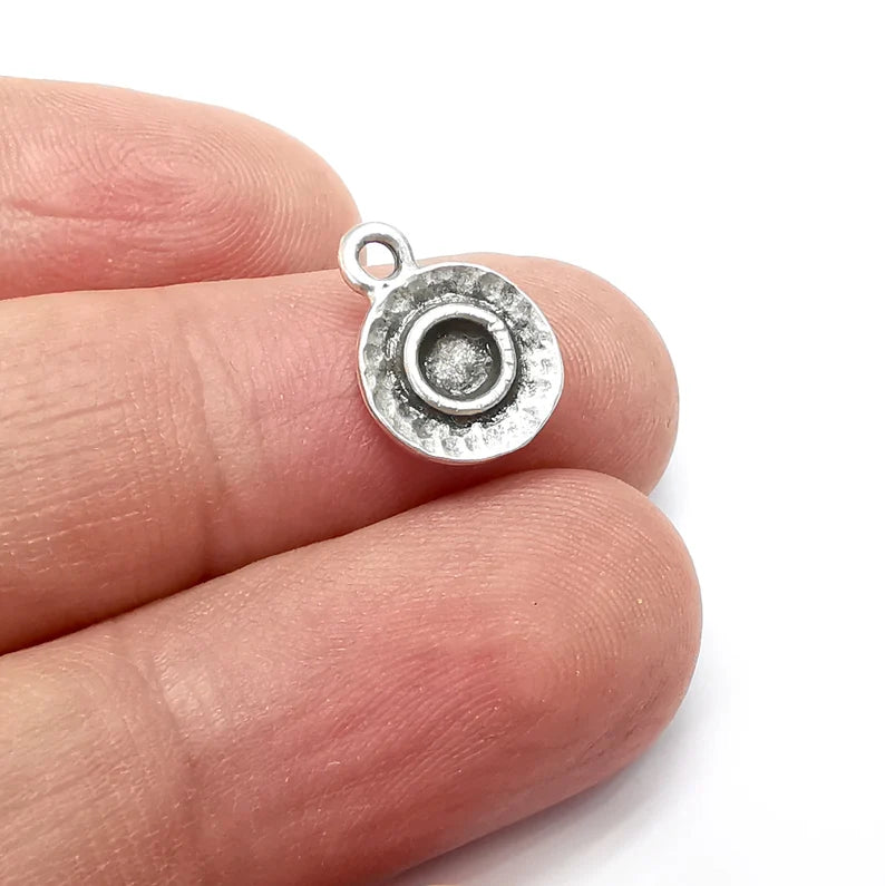 5 Round Charms Blanks, Resin Bezel Bases, Mosaic Mountings, Dry flower Frame, Polymer Clay base, Antique Silver Plated (4mm) G34310