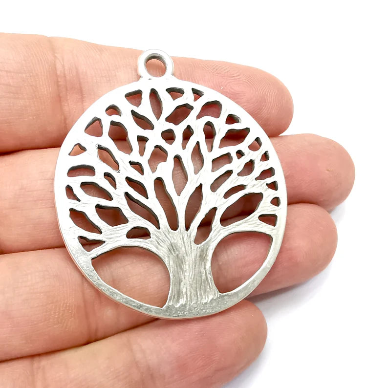 Tree Charms, Antique Silver Plated Pendant (53x46mm) G34430
