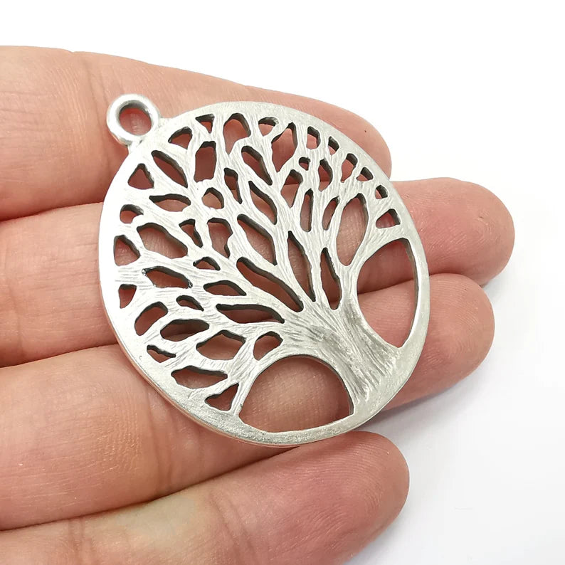 Tree Charms, Antique Silver Plated Pendant (53x46mm) G34430