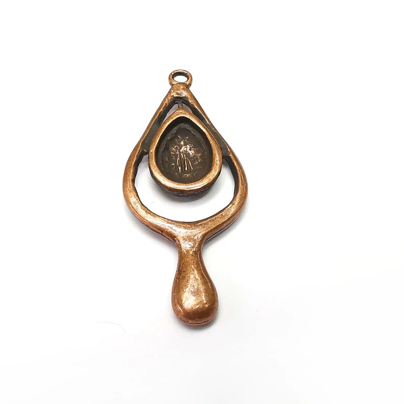 Drop Teardrop Charm Blank Cabochon Base Antique Copper Plated Charms 52x22mm (14x10mm bezel) G34489
