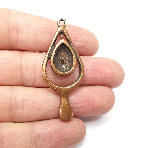 Drop Teardrop Charm Blank Cabochon Base Antique Copper Plated Charms 52x22mm (14x10mm bezel) G34489