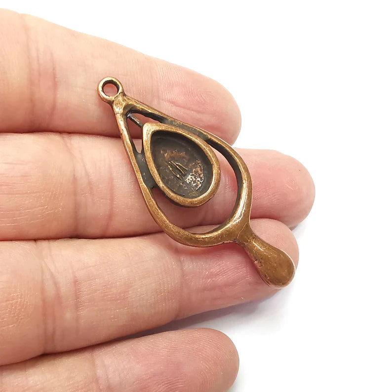 Drop Teardrop Charm Blank Cabochon Base Antique Copper Plated Charms 52x22mm (14x10mm bezel) G34489