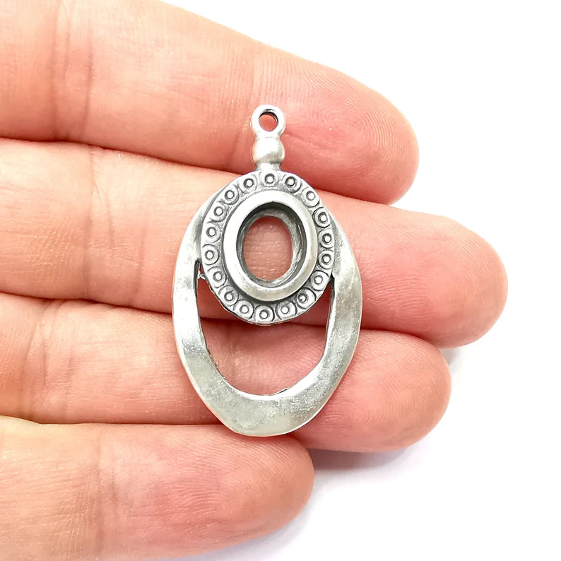 Charms Blanks Oval , Resin Bezel Bases, Mosaic Mountings, Dry flower Frame, Polymer Clay base, Antique Silver Plated (10x8mm) G34491