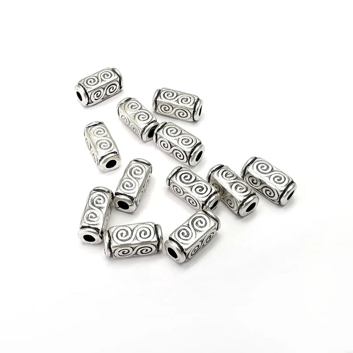 5 Swirl Silver Beads Antique Silver Plated Metal Beads (10x4mm) G34439
