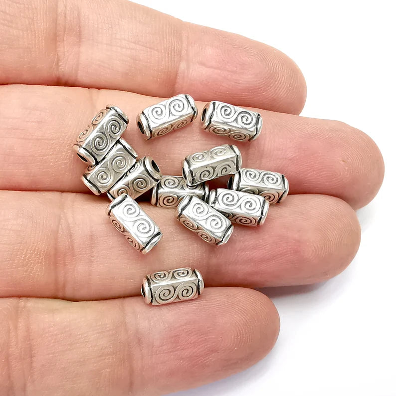 5 Swirl Silver Beads Antique Silver Plated Metal Beads (10x4mm) G34439