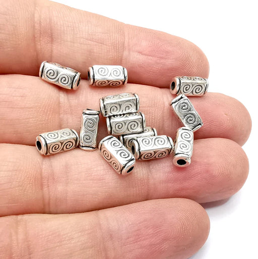 5 Swirl Silver Beads Antique Silver Plated Metal Beads (10x4mm) G34439