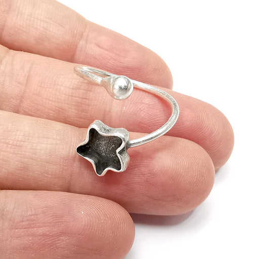 Star, Wrap Ring Blank Settings, Cabochon Mounting, Adjustable Antique Silver Resin Ring Base Bezel, Inlay Mosaic Cabochon (11mm) G34496
