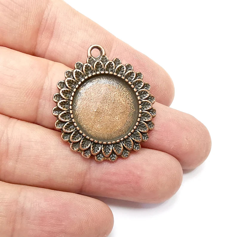 Round Pendant Blanks, Resin Bezel Bases, Mosaic Mountings, Dry flower Frame, Polymer Clay base, Antique Copper Plated (19mm) G34445