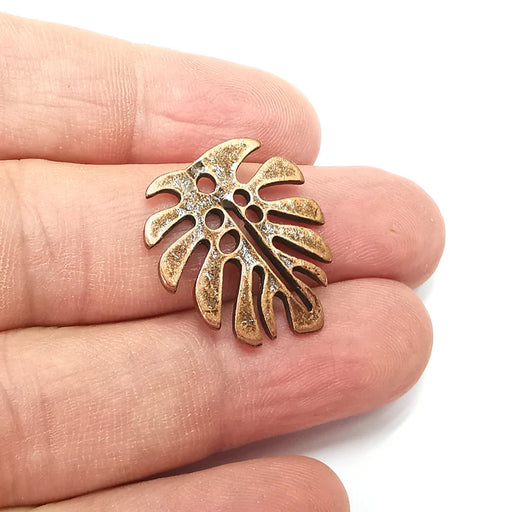 4 Monstera Leaf Charms, Antique Copper Plated (25x22mm) G34450