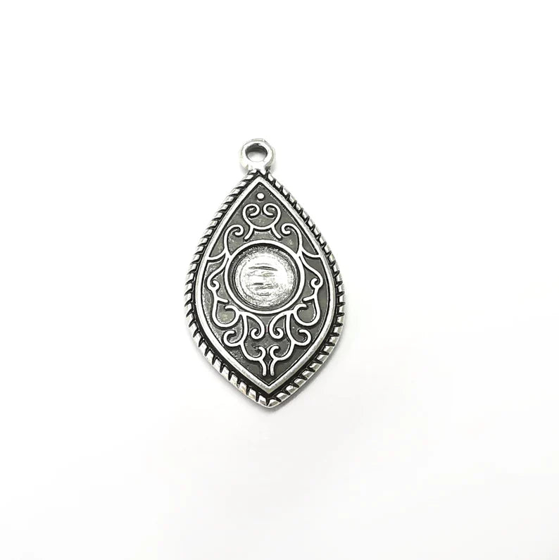Drop Charms Blanks, Resin Bezel Bases, Mosaic Mountings, Dry flower Frame, Polymer Clay base, Antique Silver Plated (8mm) G34502