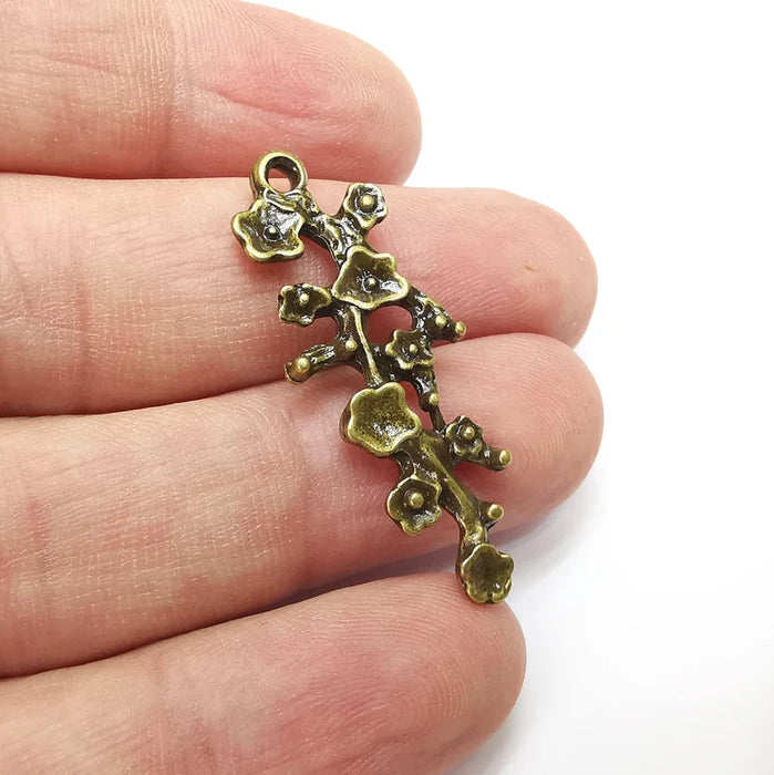 2 Branch, Flower Charms Antique Bronze Plated Charms (39x14mm) G34452