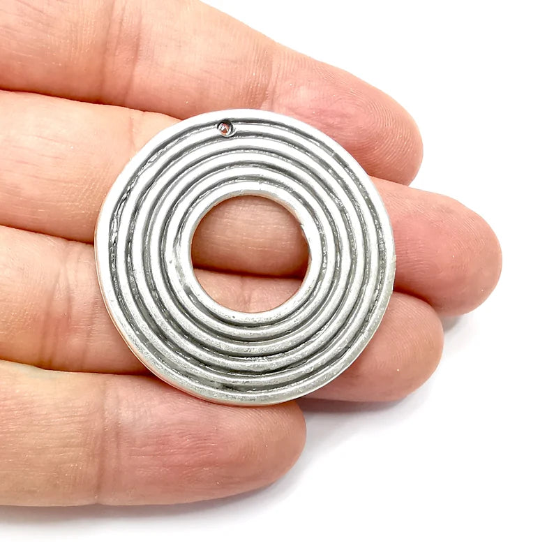 Circle Charms, Antique Silver Plated (40mm) G34506