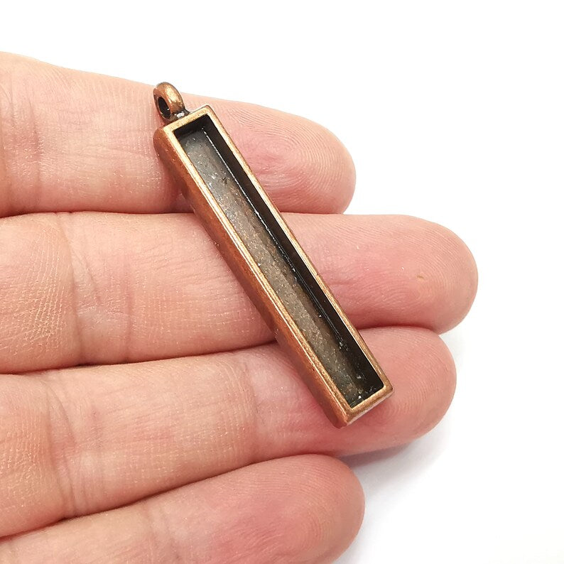 Rectangle Pendant Blanks, Resin Bezel Bases, Mosaic Mountings, Dry flower Frame, Polymer Clay base, Antique Copper Plated (40x5mm) G34459