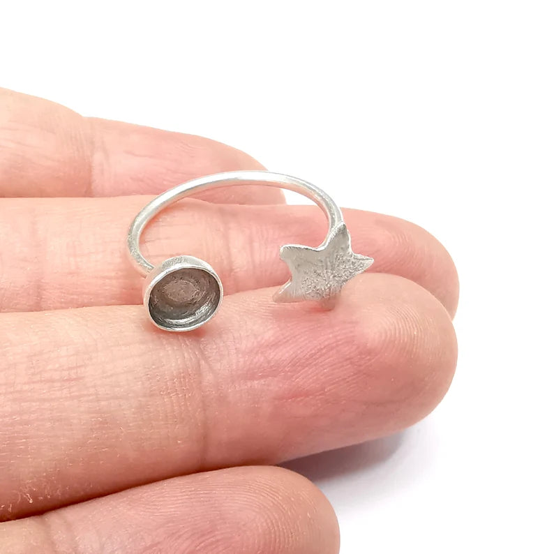 Star Ring Blank Settings, Cabochon Mounting, Adjustable Antique Silver Resin Ring Base Bezel, Inlay Mosaic Cabochon (6mm) G34508