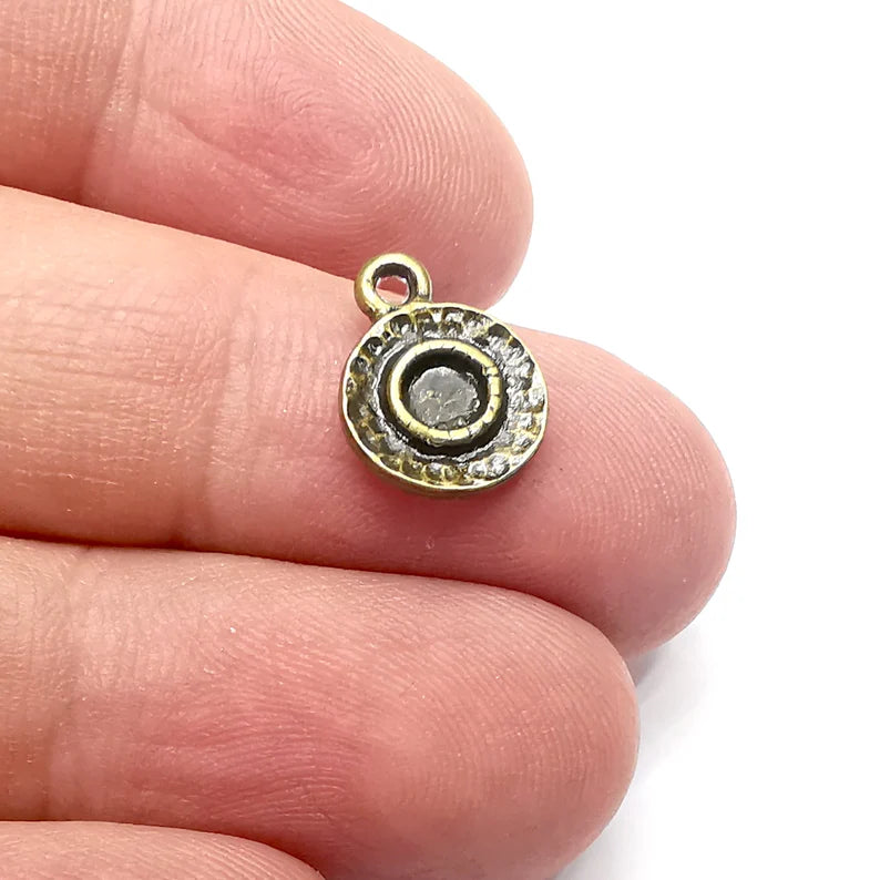 5 Round Charms Blanks, Resin Bezel Bases, Mosaic Mountings, Dry flower Frame, Polymer Clay base, Antique Bronze Plated (4mm) G34511