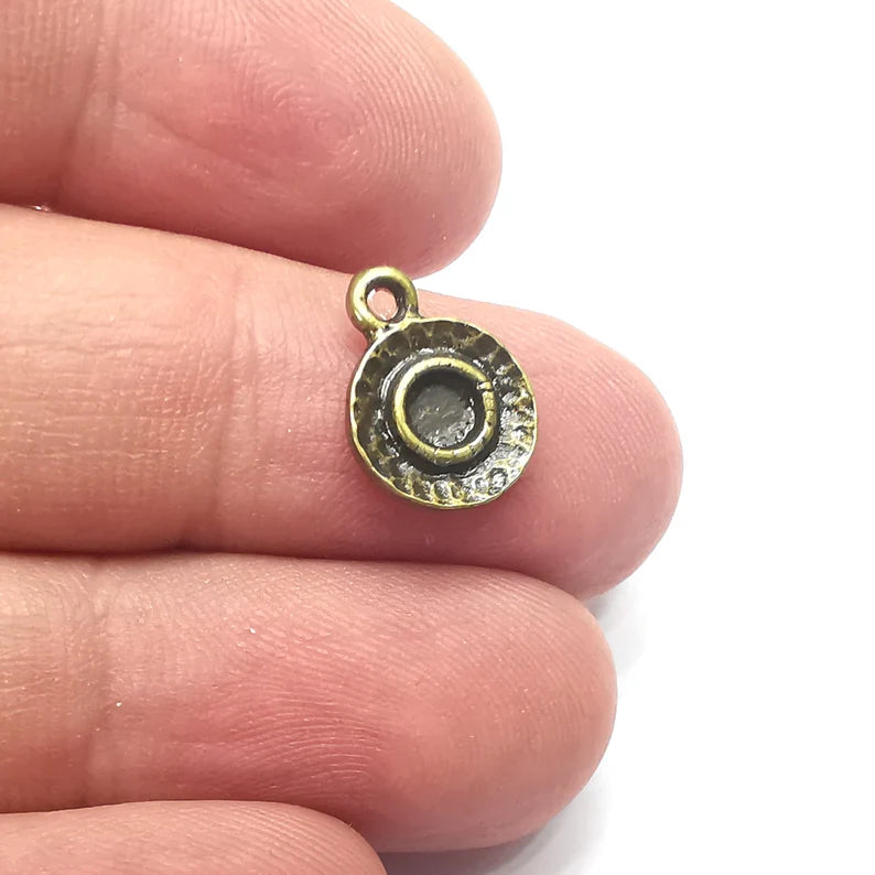 5 Round Charms Blanks, Resin Bezel Bases, Mosaic Mountings, Dry flower Frame, Polymer Clay base, Antique Bronze Plated (4mm) G34511