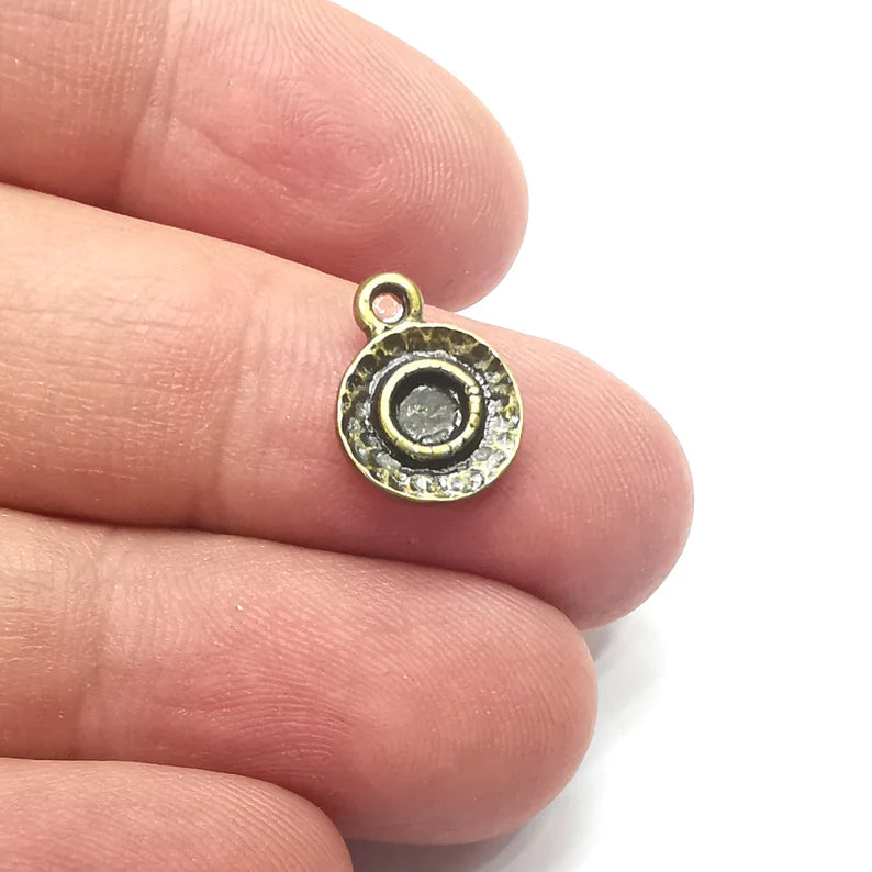 5 Round Charms Blanks, Resin Bezel Bases, Mosaic Mountings, Dry flower Frame, Polymer Clay base, Antique Bronze Plated (4mm) G34511