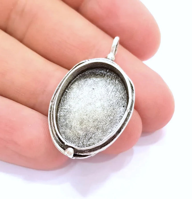 Silver Pendant Blank Bezel Base Setting Necklace Blank Mountings Antique Silver Plated Brass (25x18 mm blank) G12641