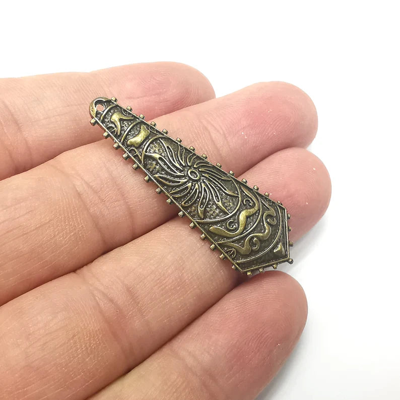 Sun Tie Charms, Dangle Charms Antique Bronze Plated (45x16mm) G34516