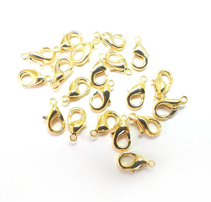 10 Lobster Shiny Gold Plated Lobster Clasps Metal (10x6mm) G34518