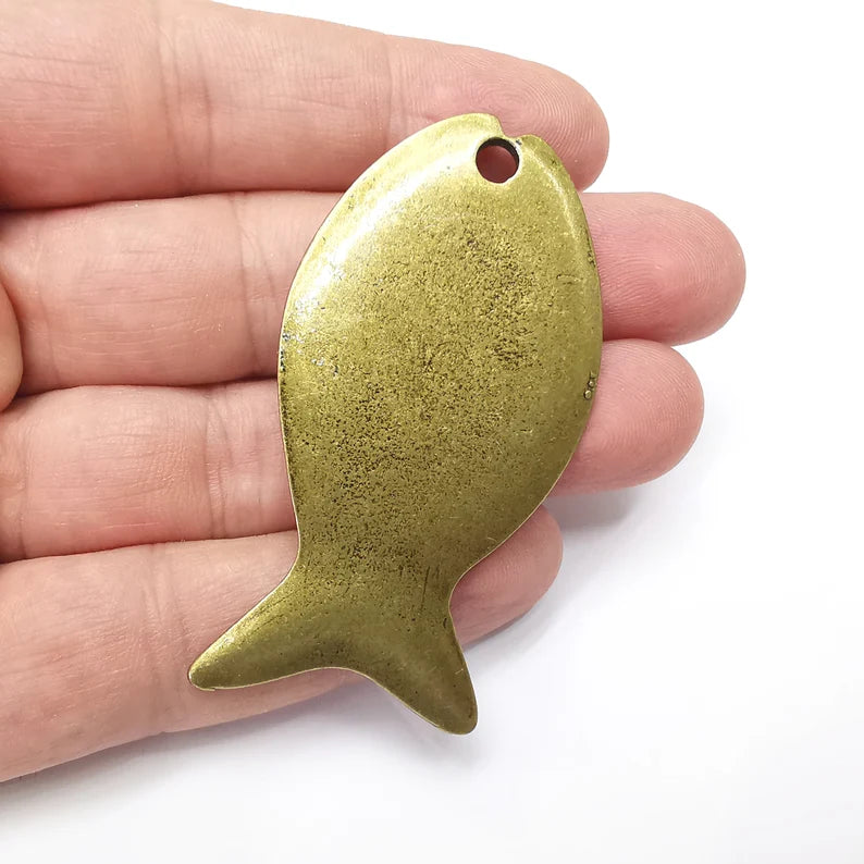 Fish Pendant, Charms Antique Bronze Plated (66x34mm) G34479