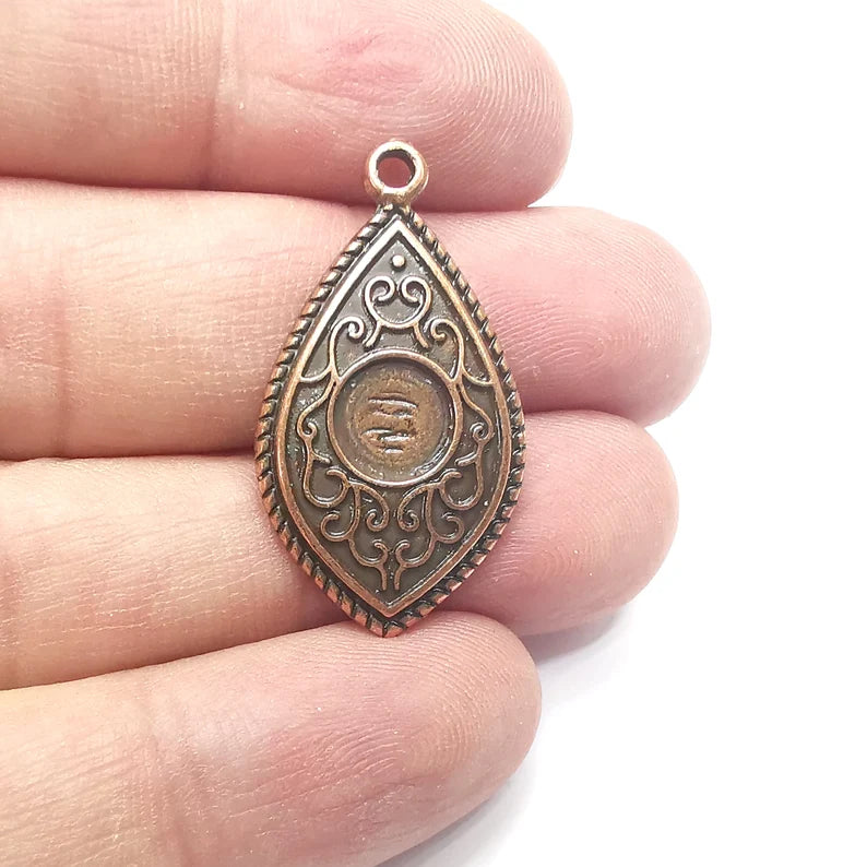 Drop Charms Blanks, Resin Bezel Bases, Mosaic Mountings, Dry flower Frame, Polymer Clay base, Antique Copper Plated (8mm) G34524