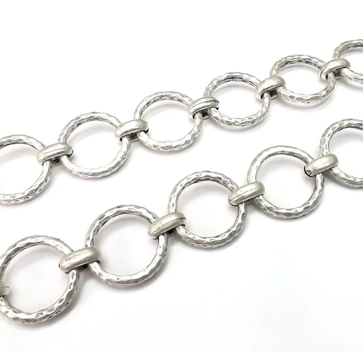 Hammered Antique Silver Round Chain (23mm) Antique Silver Plated Chain (1 Meter - 3.3 feet ) G34527